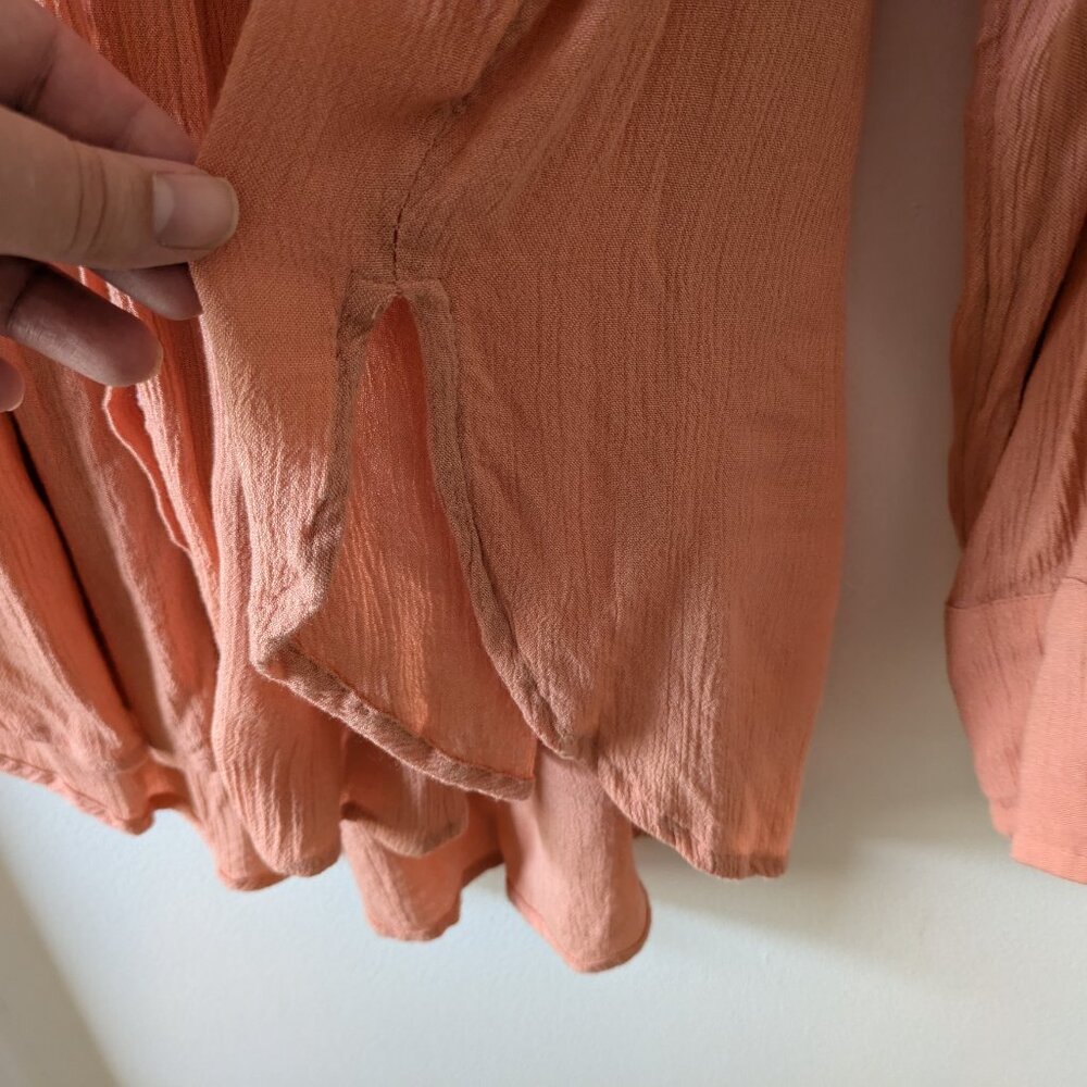 Free People "Katie Bird" Peach Pink Crochet Trim Button-Down Top - Picture 10 of 15